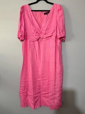 Eloquii Hot Pink V-Neck Dress with Knot Detail